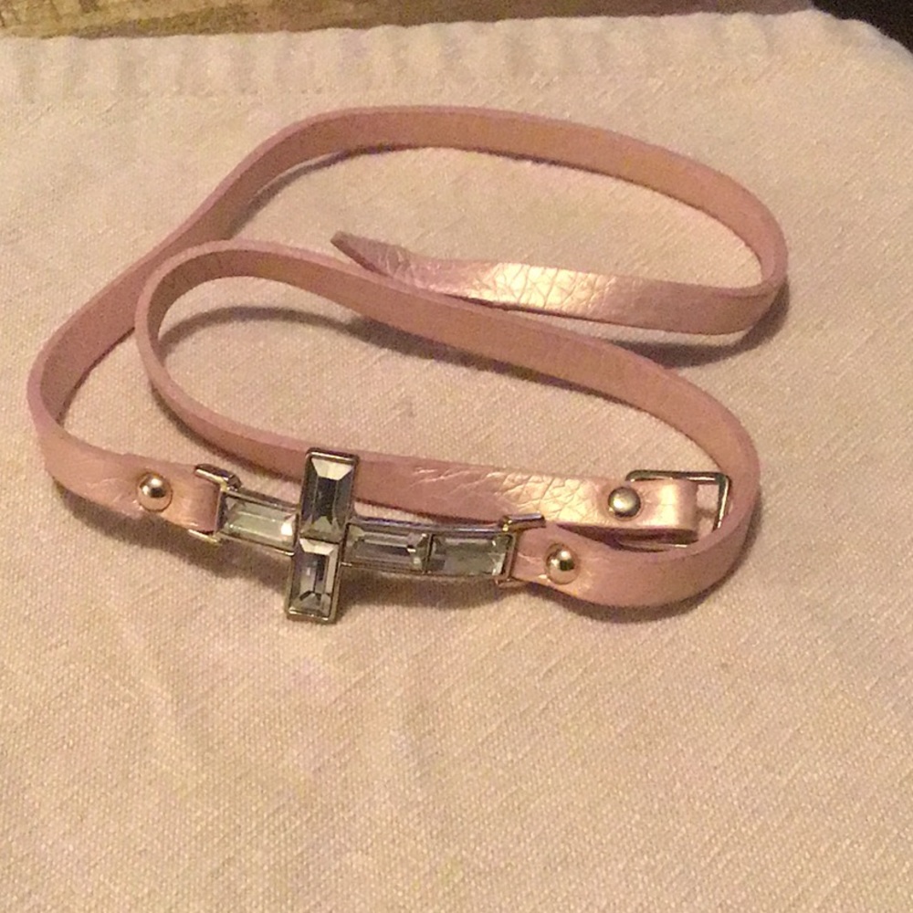 Pink leather cross bracelet